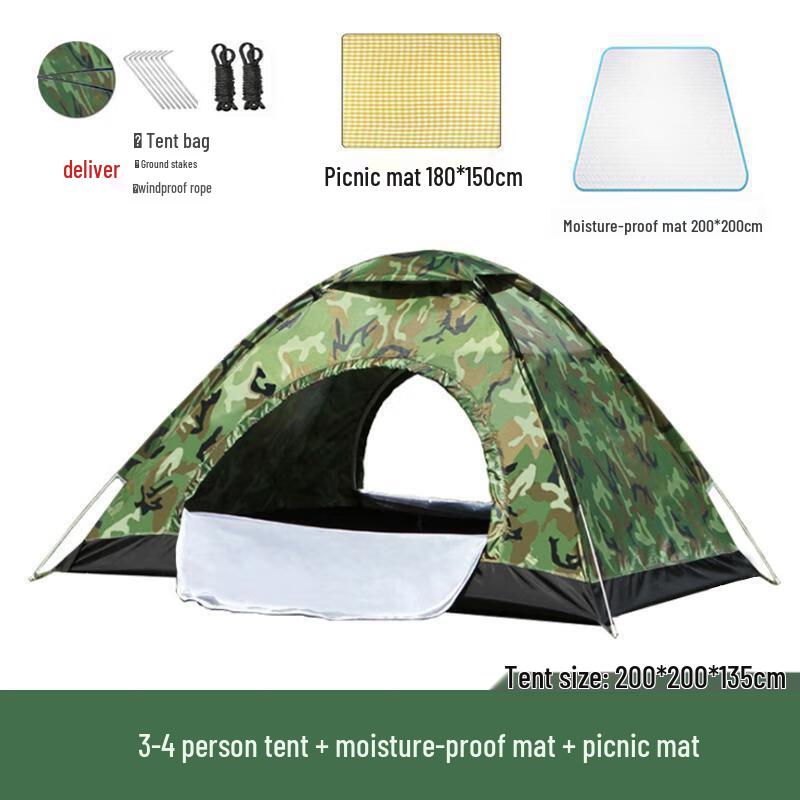 OEING Automatic 3-4 Person Camping Tent Set with Hammock and Mat