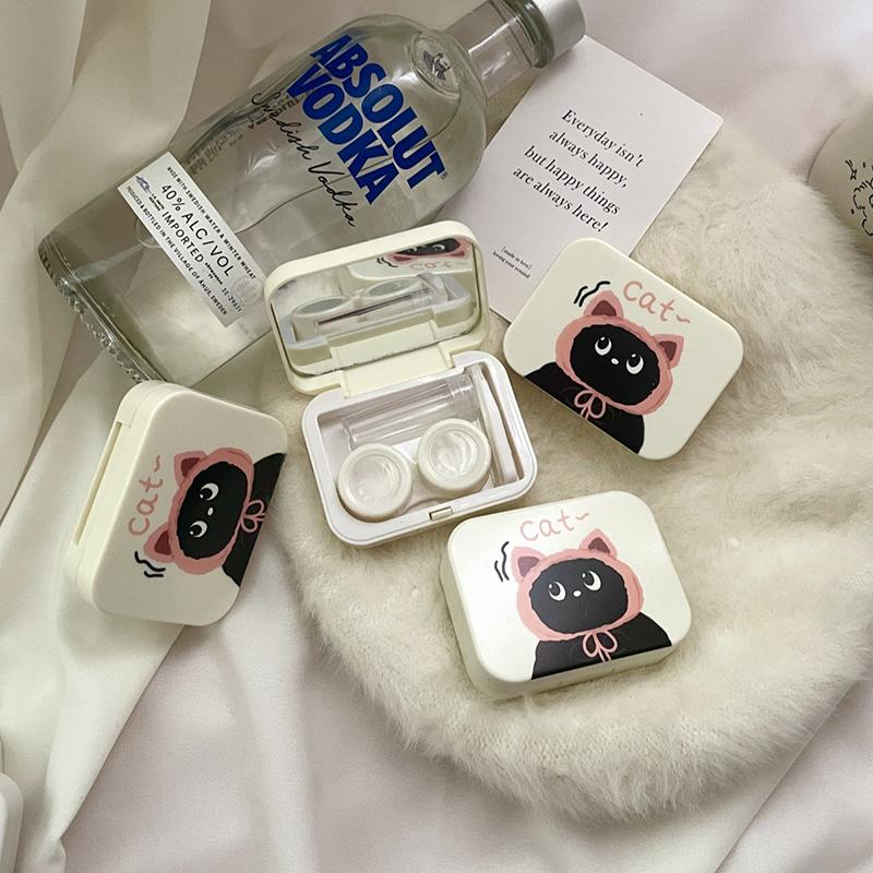 Милый кот напечатанный контактные линзы коробка портативный футляр для контактных линз с зеркалом пинцет присоска палочка набор для держателя дорожного набора подарок