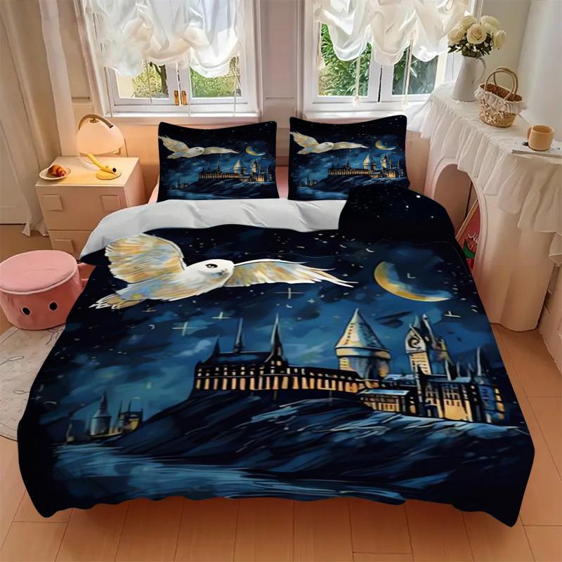Harry Potter Hogwarts Night Print 3Pcs Bedding Setduvet Cover With 2 Bedropillowcase Home Birthday Gift
