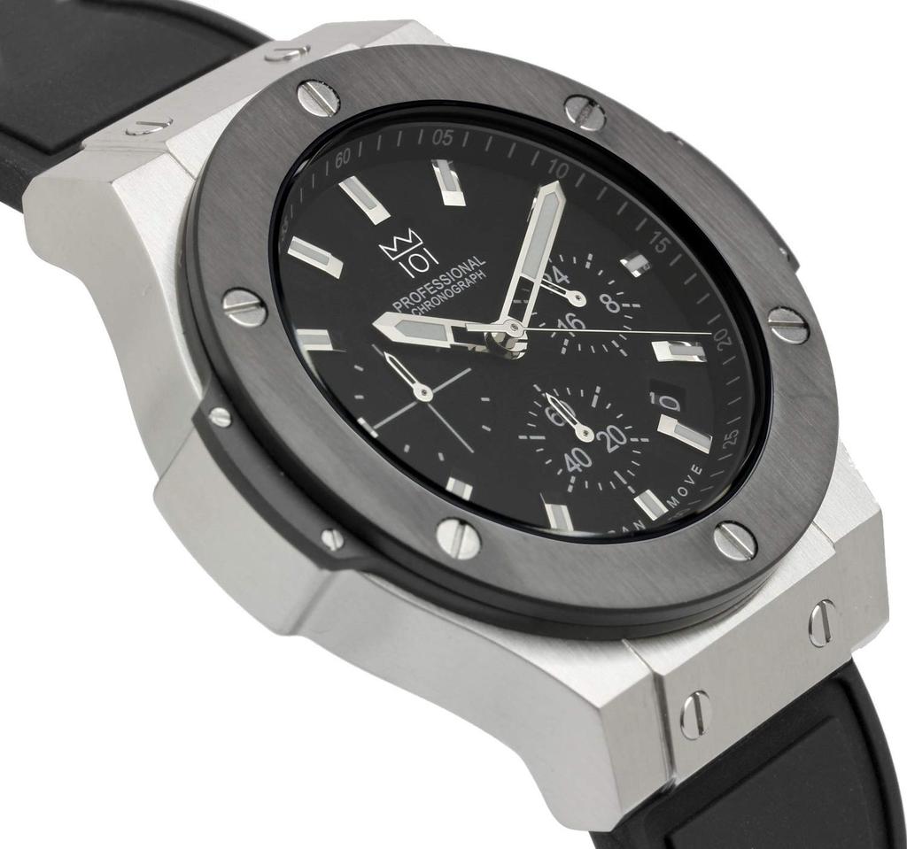 Часы Hyakuichi, водонепроницаемые, 100 м, хронограф, дисплей даты, резиновый ремешок, серебристый x черный [HYAKUICHI 101] № 8, мужские