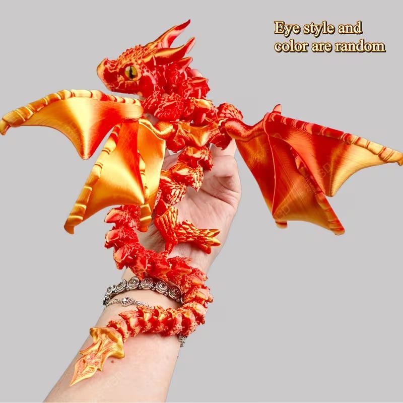 3D Printed Large Double-Horn Demon Flying Dragon with Wings Multi-Jointed Flexible Movable Children's Toy Big Horn Dragon Ornament