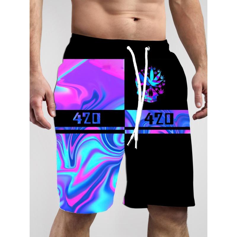 Summer 3D Skull Pattern Print Shorts Fashionable Casual Beach Men's Shorts