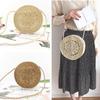 Round Women Bag Circle Hollow Straw Braided Flower Shoulder Bag Knitting Crossbody