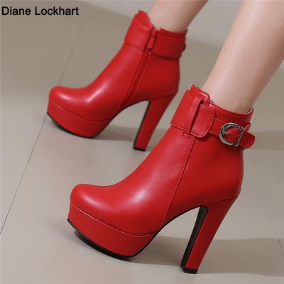 Женская обувь Модные короткие ботинки Осень Зима Сексуальные ботильоны на платформе для женщин Черный Красный Желтый Белый Женская обувь Большой размер 34-46