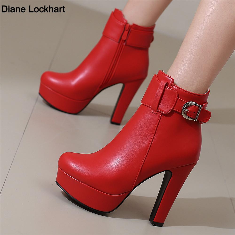 Модная женская обувь Модные короткие ботинки Осень Зима Сексуальные ботильоны на платформе для женщин Черные Красные Желтые Белые Женские туфли Большие 34-46