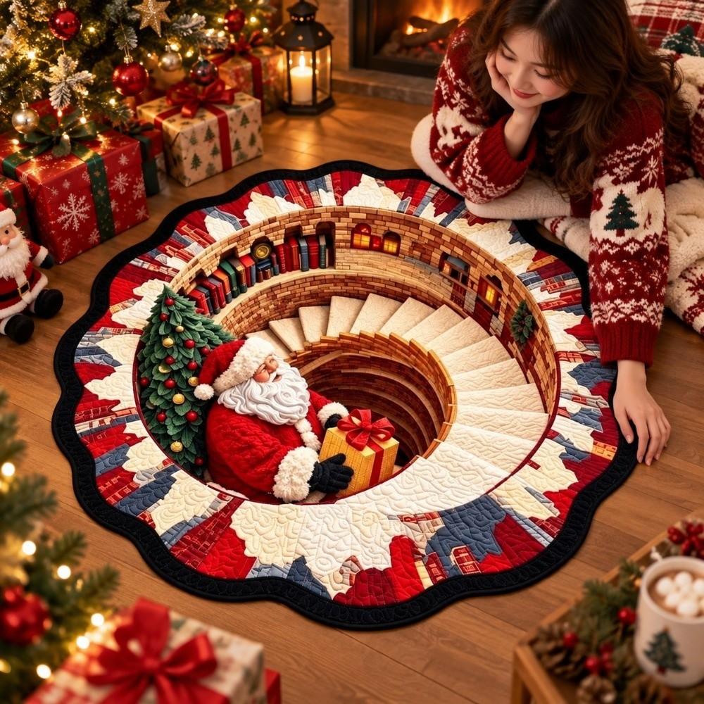 Polyester Christmas Round Rug 2D Flat Optical Delusion Doormat Vortex Floor Mat Xmas Party