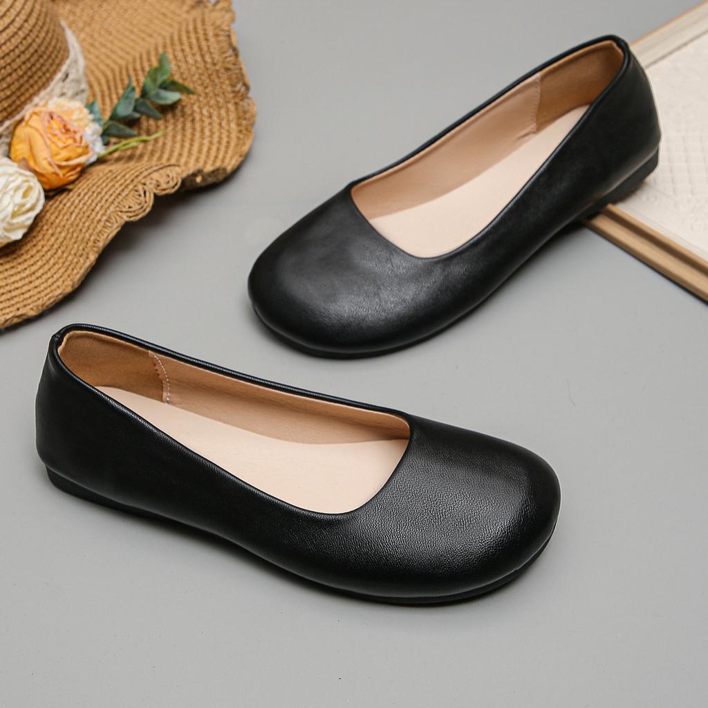 2025 Весна и Осень Новые Туфли с Круглым Носком, Толстый Каблук, Глубокий Вырез, Удобные Женские Туфли на Четыре Сезона