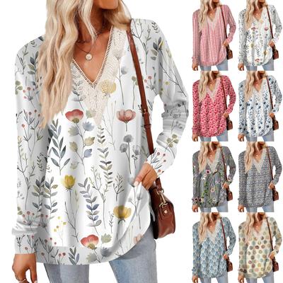 Женские топы Свободные свободные футболки с длинными рукавами контрастного цвета и разрезом Женские топы