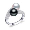 LSOOYH Natural Freshwater Double Pearl Rings For Women Fashion Female Cubic Zirconia CZ Ring