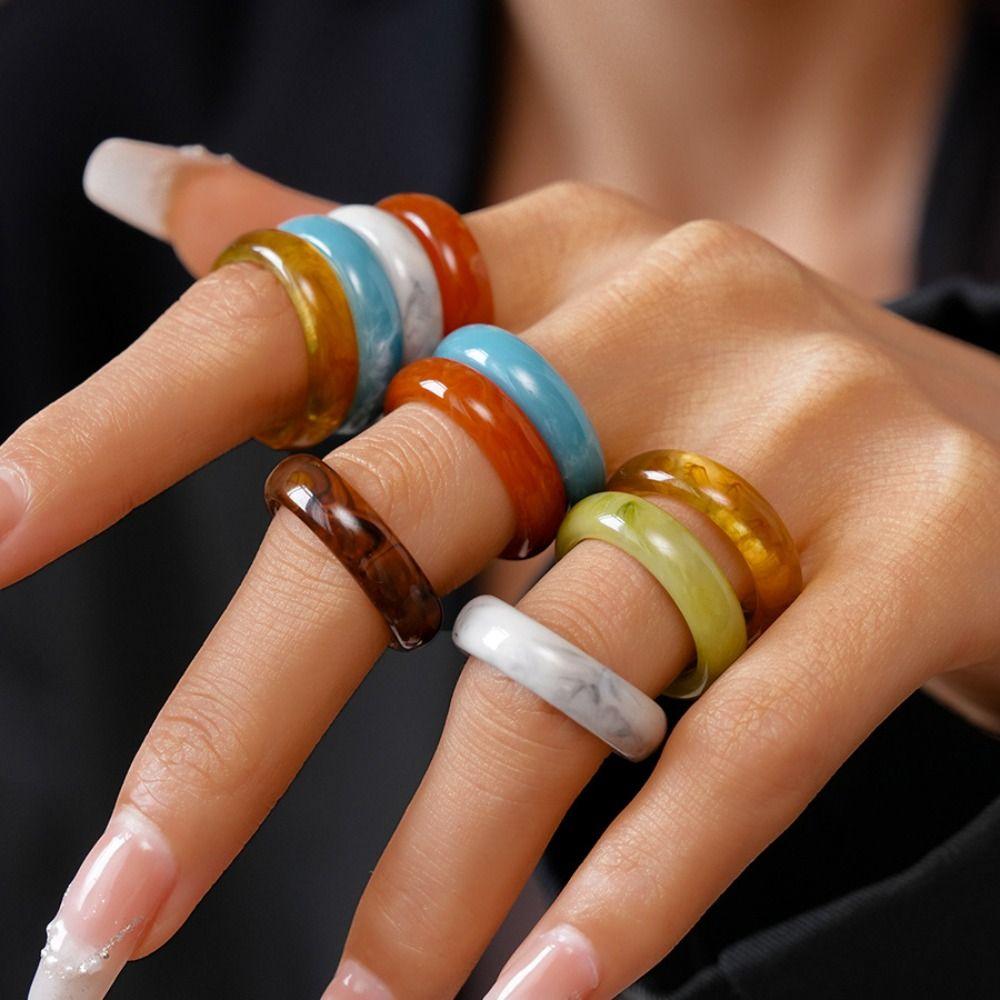 Dopamine Candy Color Finger Buckle Korean Style Geometric Forefinger Ring Solid Resin Ring Women