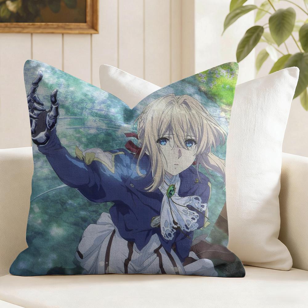 Violet EEvergarden Anime Cushion Cover Natural Linen Double Sided Print Throw Pillow Case for Sofa Couch Home Decor