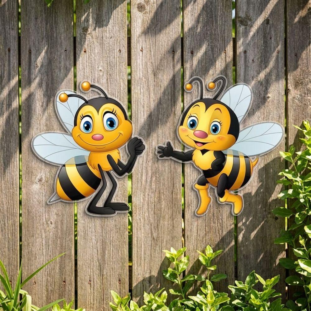 2Pcs Sun Resistant Garden Bee Hanging Plaque 2D Flat Outdoor Bee Art Hanging Courtyard Outdoor