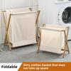 Japanese Solid Wood Foldable Laundry Basket for Bathroom - Detachable Large Storage for Dirty Clothes