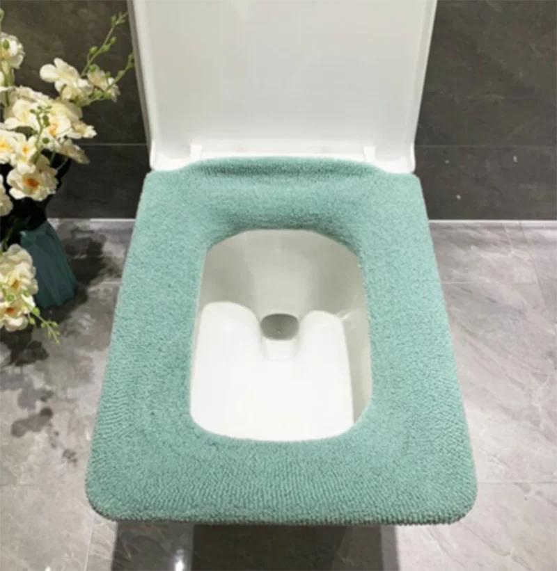 Квадратный чехол на сиденье для унитаза для ванной комнаты, зимний моющийся теплый коврик, чехол для унитаза, подушка с крышкой, домашний декор, сиденье для унитаза