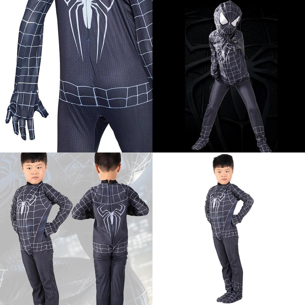Exquisite Black Spiderman Cosplay Suit For Kids And Adults Featuring High Elasticity