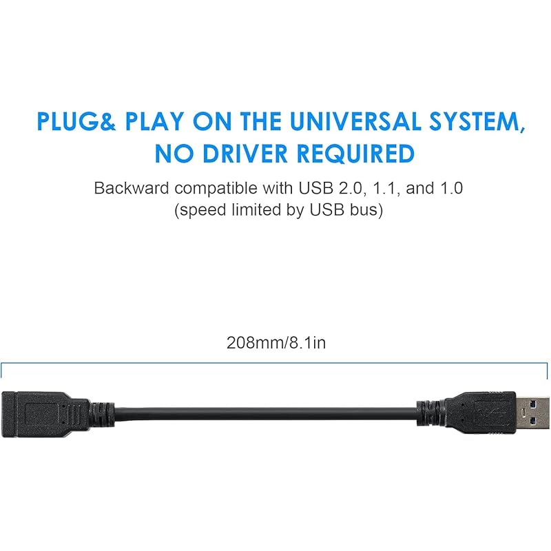 Кабель-удлинитель YBBOTT USB 3.0 Папа A - Мама A, позолоченные разъемы, высокоскоростной USB-кабель 5 Гбит/с (0,2м) Компьютеры/Периферия›ПК