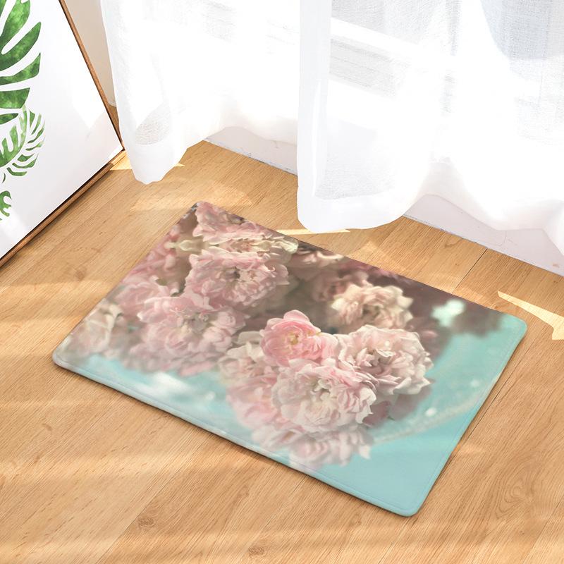 Flowers Pink Rose Hallway Mats Scenic Print Bedroom Living Room Floor Rugs Anti-Slip Kitchen Bathroom Square Carpet Decoration