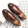 Fashion Fashionable Korean Version of New Block Carved Casual Leather Shoes Spring Men's Round Toe Comfortable Business Leather Shoes