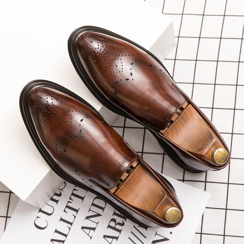 Fashion Fashionable Korean Version of New Block Carved Casual Leather Shoes Spring Men's Round Toe Comfortable Business Leather Shoes