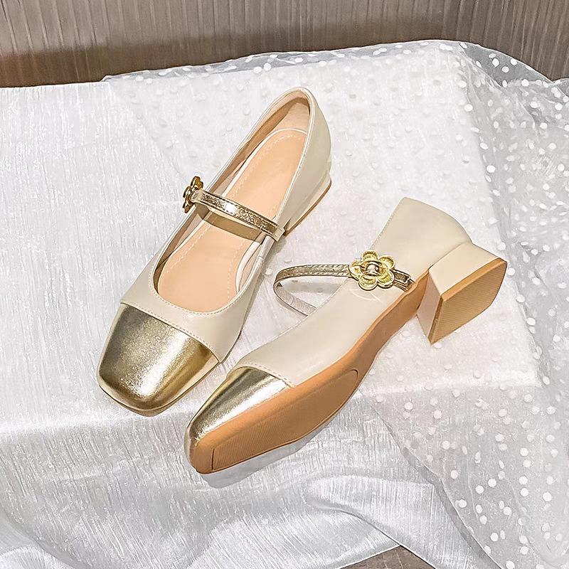 Luxury Branded Women Mary Jane Shoes Square Toe Chunky 3CM High Heels Pumps Light Shallow Buckle Strap Casual Flats Shoes Spring