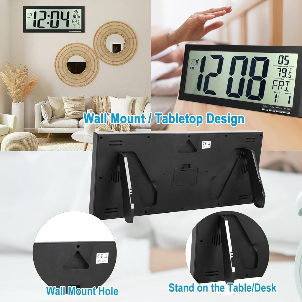 16" Atomic Clock Large Digital Wall Clock Battery Operated Large Display with Big Numbers,Temperature and Date - Easy to Read and Set,Auto DST