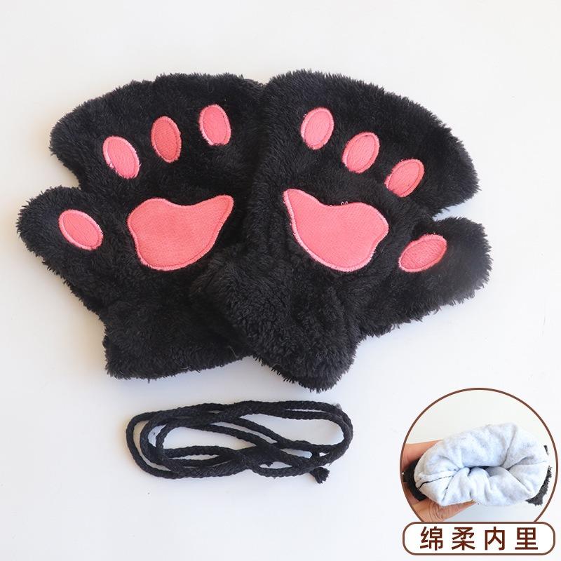 Autumn and Winter Cute Cat Claws Half Finger Plush Gloves Student Writing Plush Leak Finger Warm Half Finger Bear Paw Gloves