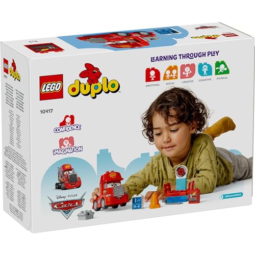 LEGO Duplo Гоночная трасса Мак Игрушка, Подарок на день рождения, Обучающие строительные блоки, для мальчиков и девочек, Возраст 1,5, 2 и 4 года, Транспортное средство, Миниатюрная машинка, 10417
