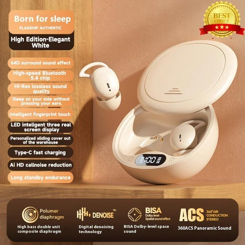 Sleep-Optimized M73 TWS Bluetooth Earphones - 60Hrs Ultra-Thin Design for Side Sleepers, HD Music/Call Noise Reduction Earbuds