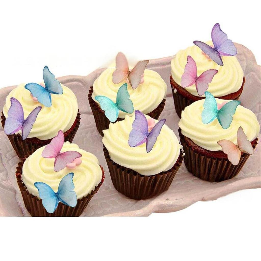 96Pcs Wafer Paper Butterfly Cupcake Toppers Colorful 3D Butterflies Cake Toppers For Wedding Birthday Party Cake Decorations