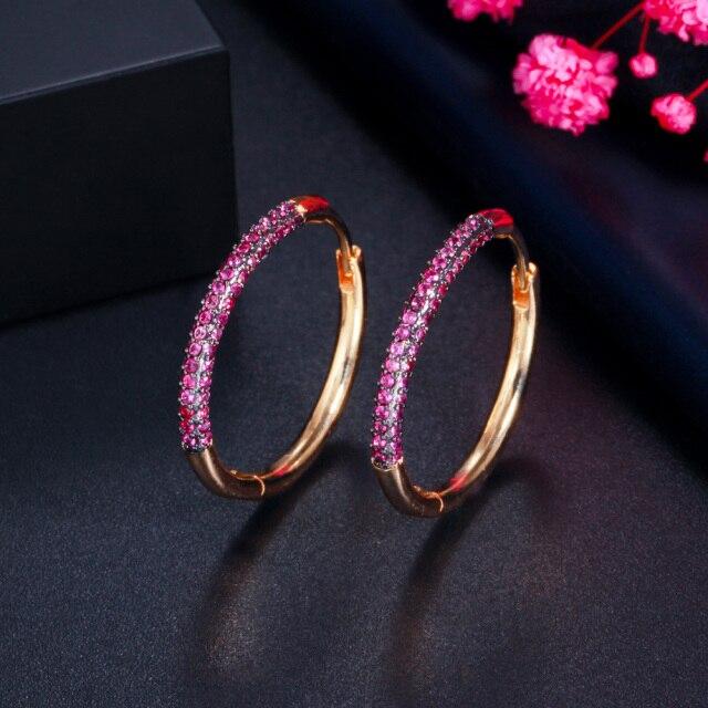 Elegant Green Red Cubic Zirconia Stones 585 Gold Color Circle Round Ear Rings Hoop Earrings For Women Jewelry Cz955