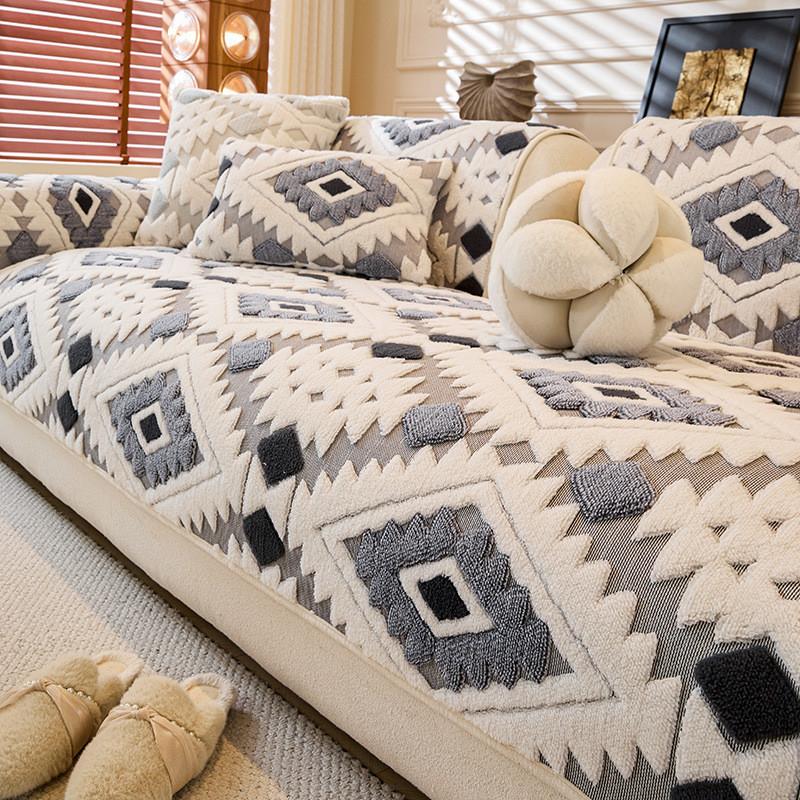 Nordic Style Plush Sofa Cushion Cover With Geometric Pattern For Living Room Decor