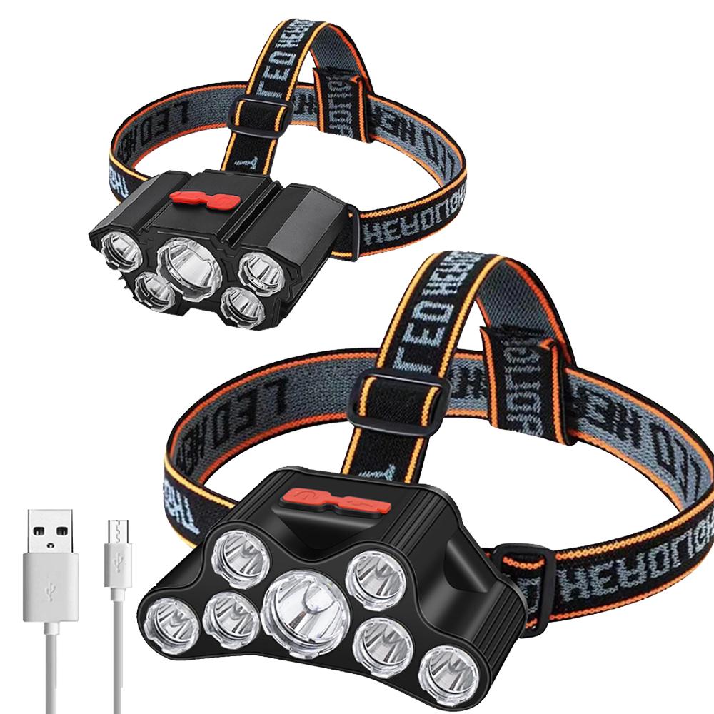 LED Strong Light Headed 5 Working Modes Outdoor Waterproof Fishing Light USB Rechargeable Ultra Bright Head Mounted Flashlight