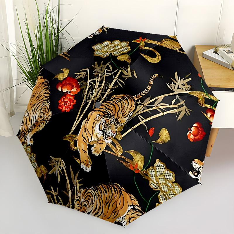 1pc Tiger Floral Pattern Automatic Open/Close Umbrella, Formal Events - Ideal Gift for Family or Friends, Outdoor Accessory yy251211208