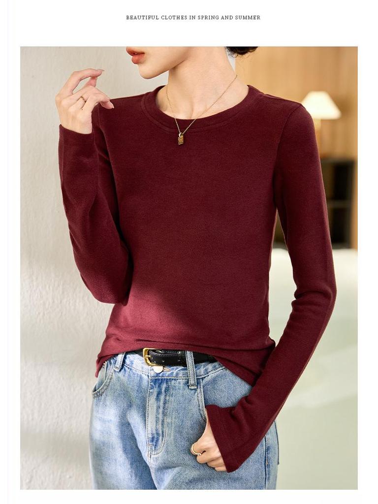 Женский двусторонний красный топ из немецкого бархата с полувысоким воротником и длинными рукавами — новинка осени/зимы 2024 г.