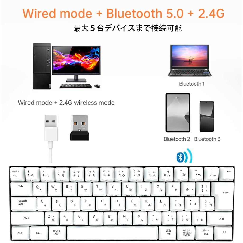 KIMOCA Wireless Mechanical Keyboard Japanese Layout Keyboard Mechanical Gaming Keyboard 63 Keys Compact Bluetooth Wireless USB Wired Waterproof