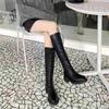 Lace-up With Laces Round Toe New In Women's Long Boots Designer Luxury Demi-season On Offer Pu Hot Ladies Knee High Shaft Shoes