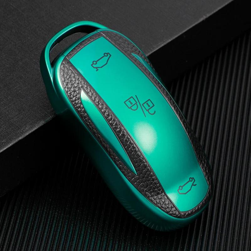 Tpu Leather Car Smart Key Cover Case Fob Key Shell Bag Holder For Tesla Model 3 Y X S Protector Accessories