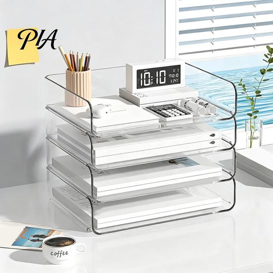 Compact Desk File Tray Large Capacity Organizer for Documents Files Letters A4 Paper Book Notes Mail, Stackable Dormitory Clear Tray, Storage