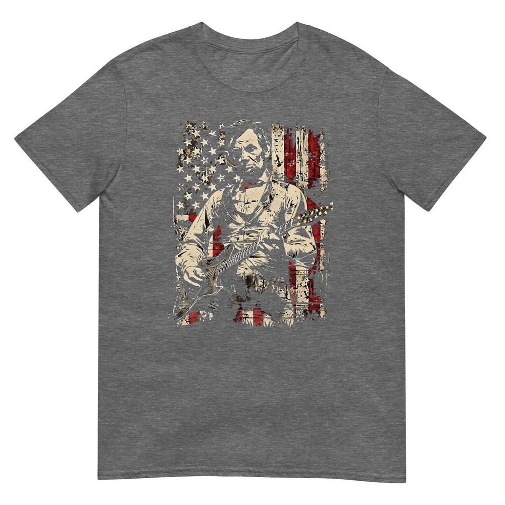 Abraham Lincoln Playing Guitar Retro Vintage Usa Flag Tshirt