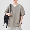 Летняя новая футболка с коротким рукавом, мужская свободная футболка с V-образным вырезом, футболка-обманка из двух частей, свободный японский ретро-стиль