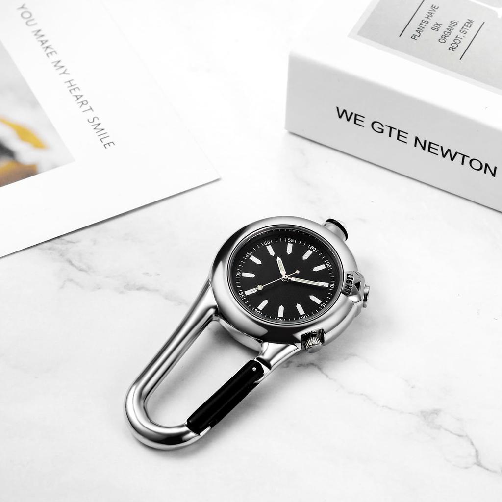 Carabiner Watch Clip Watch Keychain Pendant Watch Waterproof Luminous Analog Stylish Silver Black Outdoor Fashion Accessory Men's