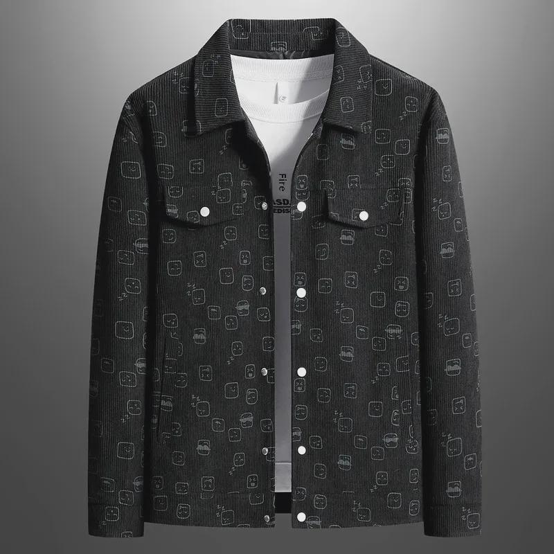 Men's Spring/Autumn Corduroy Lapel Jacket - Fashionable, Casual, Full-Print, Large Sizes Available.