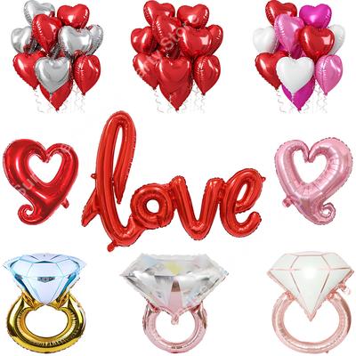 Красные Фольгированные Шары LOVE Сердце Алмазное Кольцо Фольгированный Шар День Святого Валентина Свадьба Девичник Украшение Годовщина Гелиевые Шары
