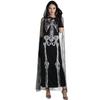 Women Halloween Skeleton Dress with Hooded Cape Spider Web Skeleton Dress Halloween Costume