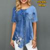 Women's Floral Short Sleeve Fashion Button Denim Print Summer Women's Women's Top T Shirt Shirt T Shirt Women's