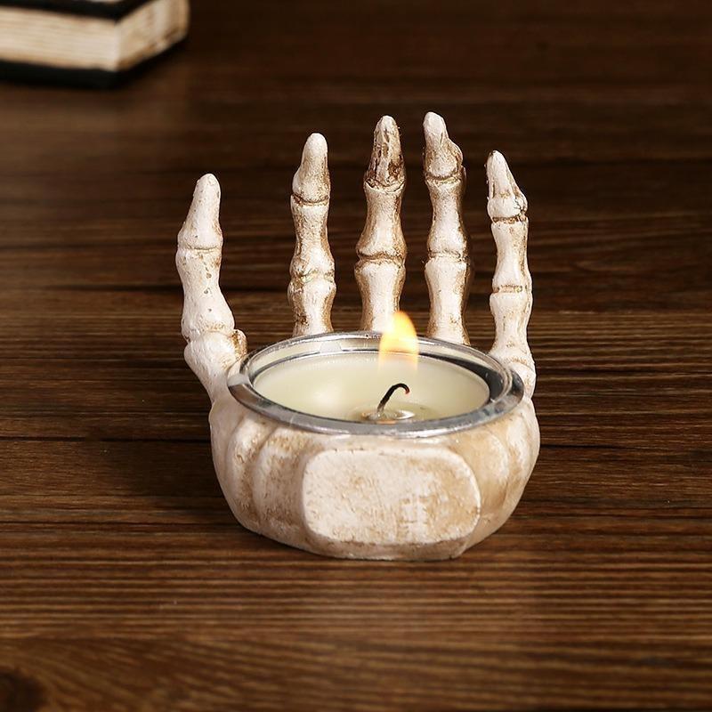 Halloween Skull Candlestick Ornaments Resin Skull Candle Holders Decor for Table