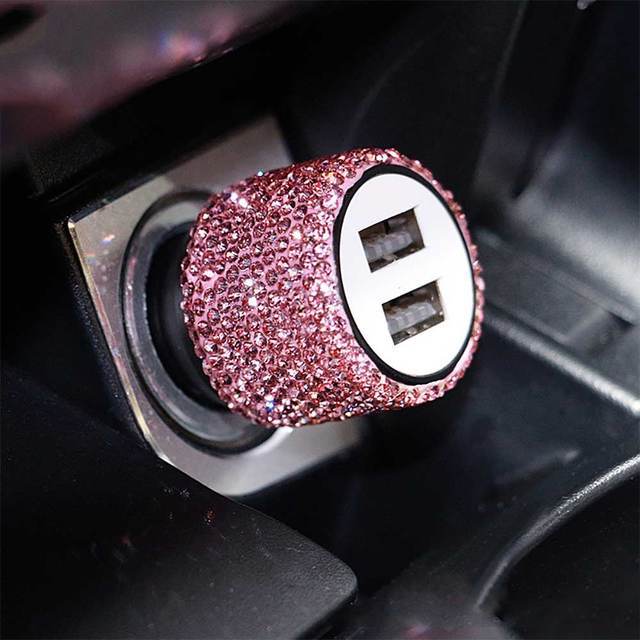 Новый двойной USB порт быстрая зарядка автомобильное зарядное устройство безопасность автомобильный декор розовый автомобиль украшения аксессуары блестки для девочек