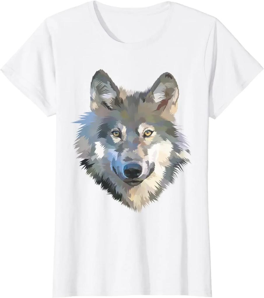 Realistic White Wolf Realistic Animal Print with Colors T-Shirt Cotton Mens T Shirts Four Seasons Tees Graphic T Shirts