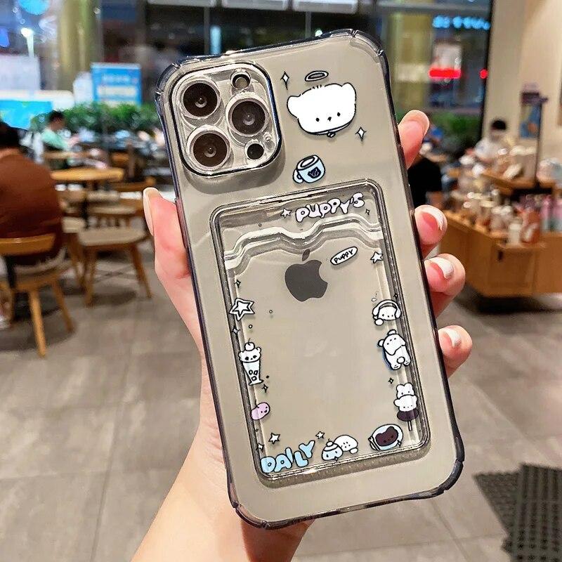 Забавный чехол для телефона Monster для iPhone 11, чехол для iPhone 14 Pro 12 13 15 Pro Max XR XS 7 8 Plus SE, прозрачный чехол-держатель для слота для карт