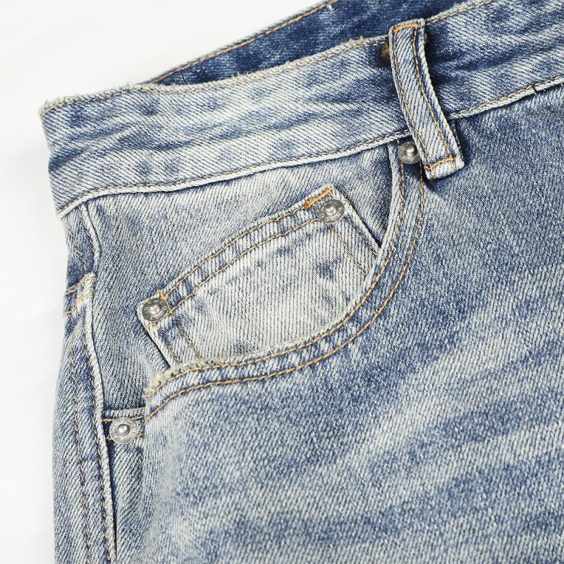 Mens Relaxed Straight Leg Jeans Punk Distressed Ripped Denim Pants Streetwear